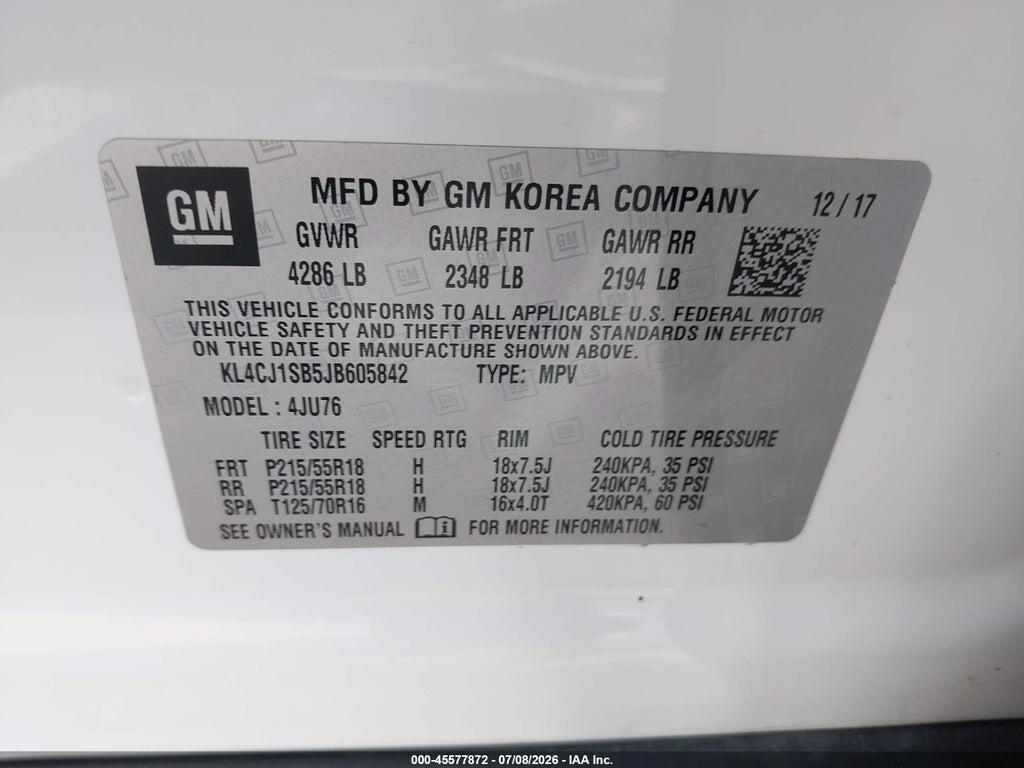 KL4CJ1SB5JB605842 2018 BUICK ENCORE photo no. 9