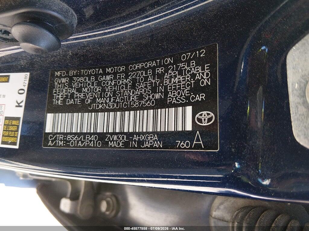 JTDKN3DU1C1587560 2012 TOYOTA PRIUS photo no. 9