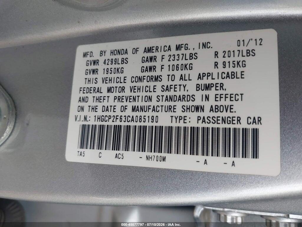 1HGCP2F63CA085190 2012 HONDA ACCORD photo no. 9