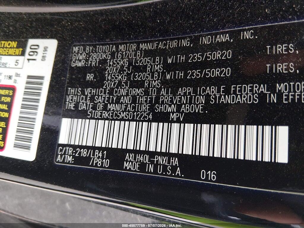 5TDERKEC5MS012254 2021 TOYOTA SIENNA photo no. 9