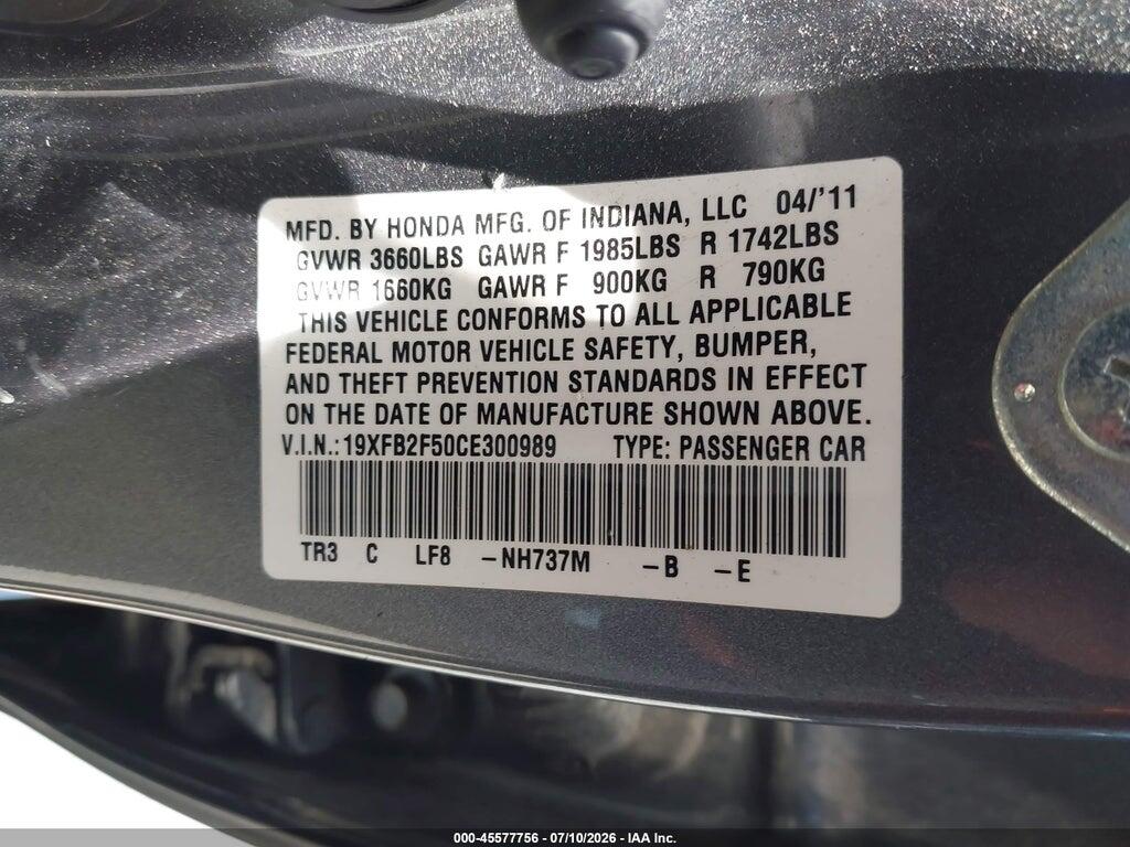 19XFB2F50CE300989 2012 HONDA CIVIC photo no. 9