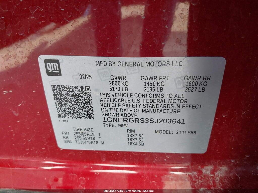 1GNERGRS3SJ203641 2025 CHEVROLET TRAVERSE photo no. 9
