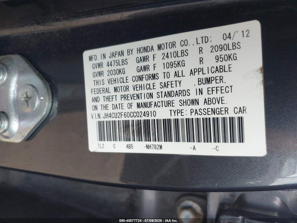 JH4CU2F60CC024910 2012 ACURA TSX photo no. 9