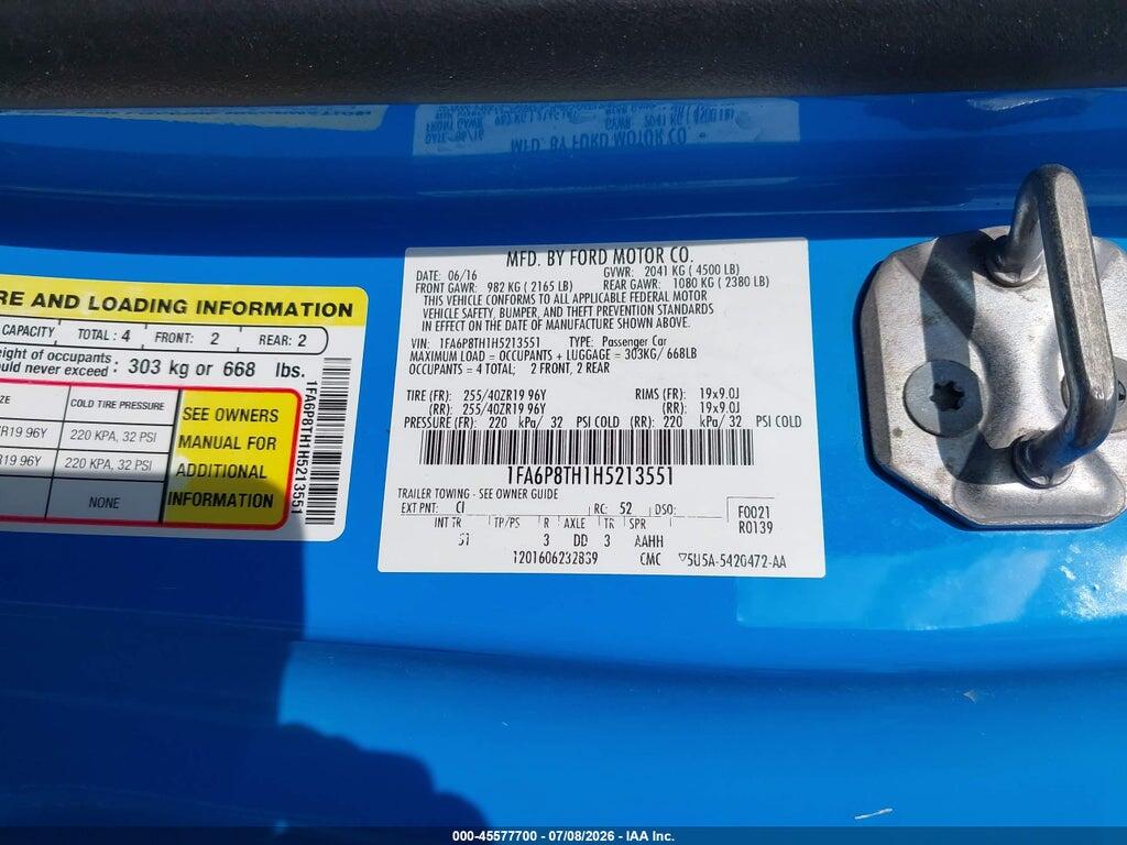 1FA6P8TH1H5213551 2017 FORD MUSTANG photo no. 9