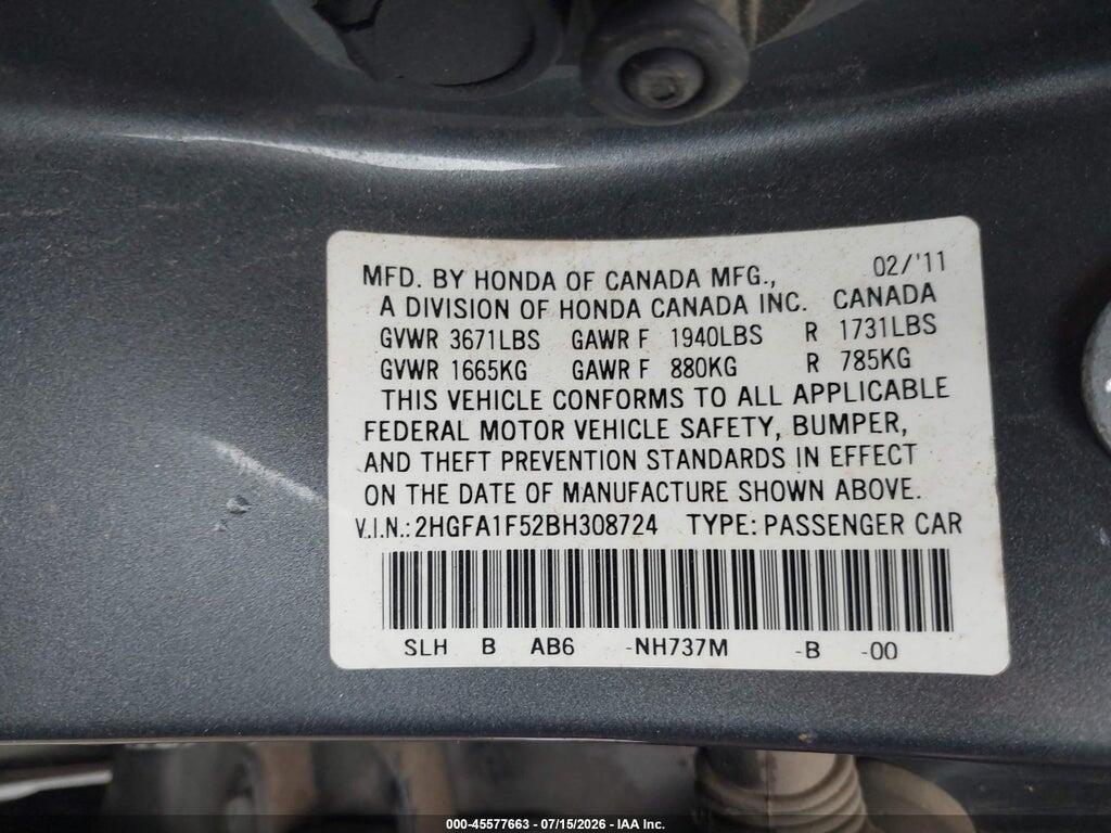 2HGFA1F52BH308724 2011 HONDA CIVIC photo no. 9