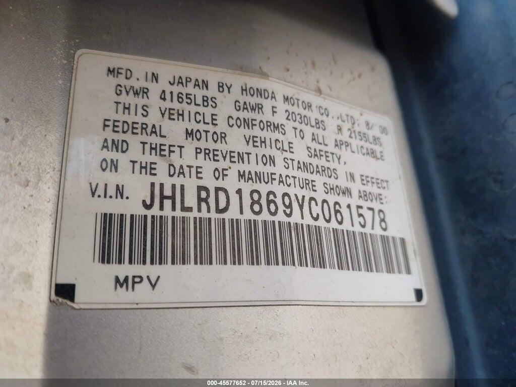 JHLRD1869YC061578 2000 HONDA CR-V photo no. 9