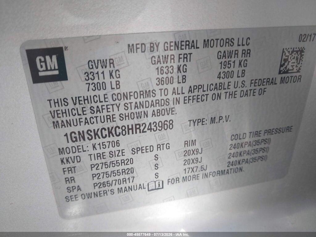 1GNSKCKC8HR243968 2017 CHEVROLET TAHOE photo no. 9