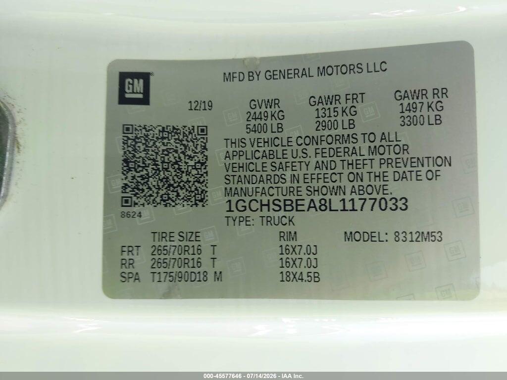 1GCHSBEA8L1177033 2020 CHEVROLET COLORADO photo no. 9