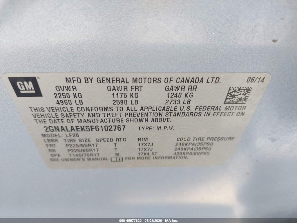 2GNALAEK5F6102767 2015 CHEVROLET EQUINOX photo no. 9