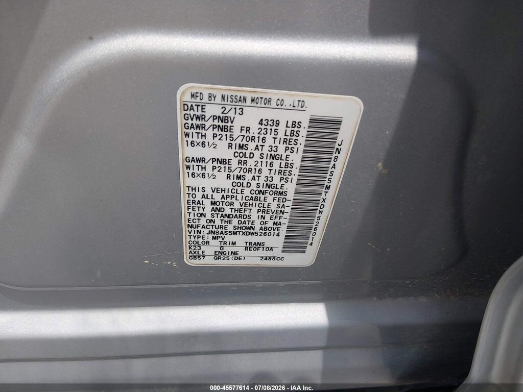 JN8AS5MTXDW526014 2013 NISSAN ROGUE photo no. 9