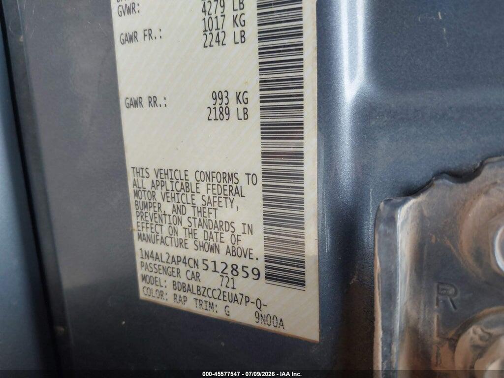1N4AL2AP4CN512859 2012 NISSAN ALTIMA photo no. 9