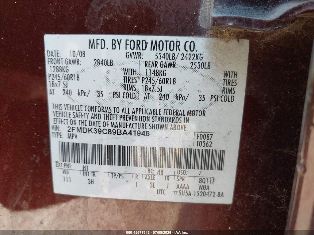 2FMDK39C89BA41946 2009 FORD EDGE photo no. 9