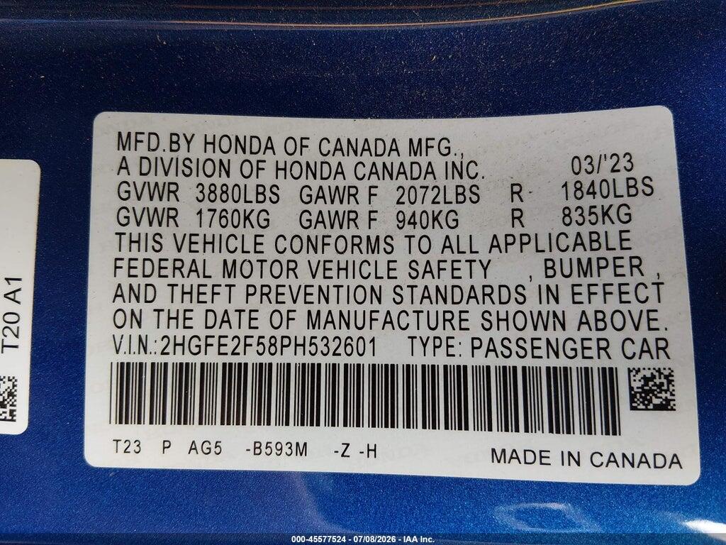 2HGFE2F58PH532601 2023 HONDA CIVIC photo no. 9