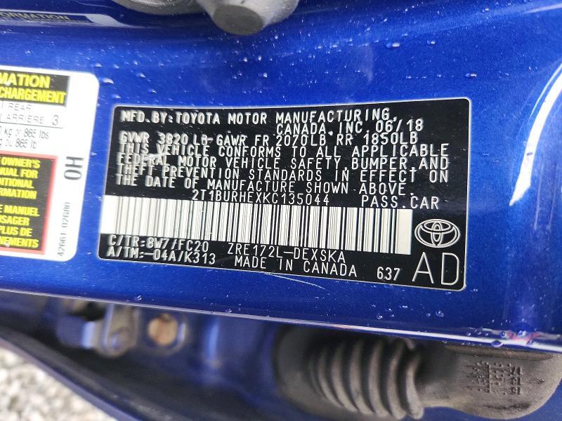 2019 TOYOTA COROLLA SE — Фото 12 из 14