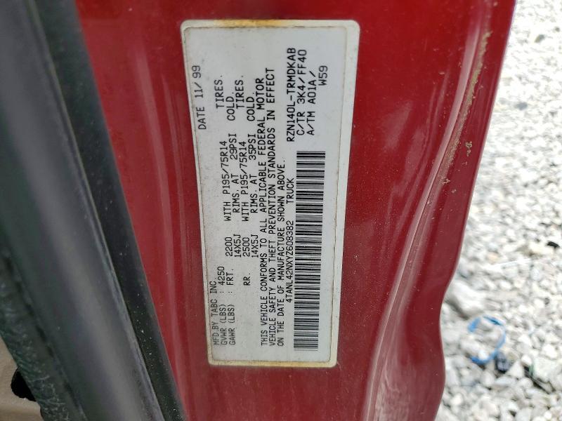 4TANL42NXYZ608382 2000 TOYOTA TACOMA photo no. 12