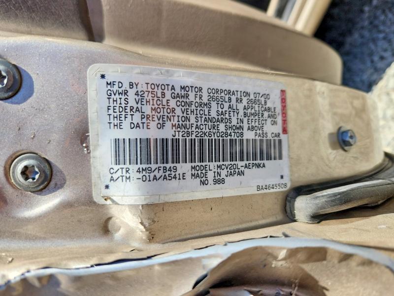 JT2BF22K6Y0284708 2000 TOYOTA CAMRY photo no. 12