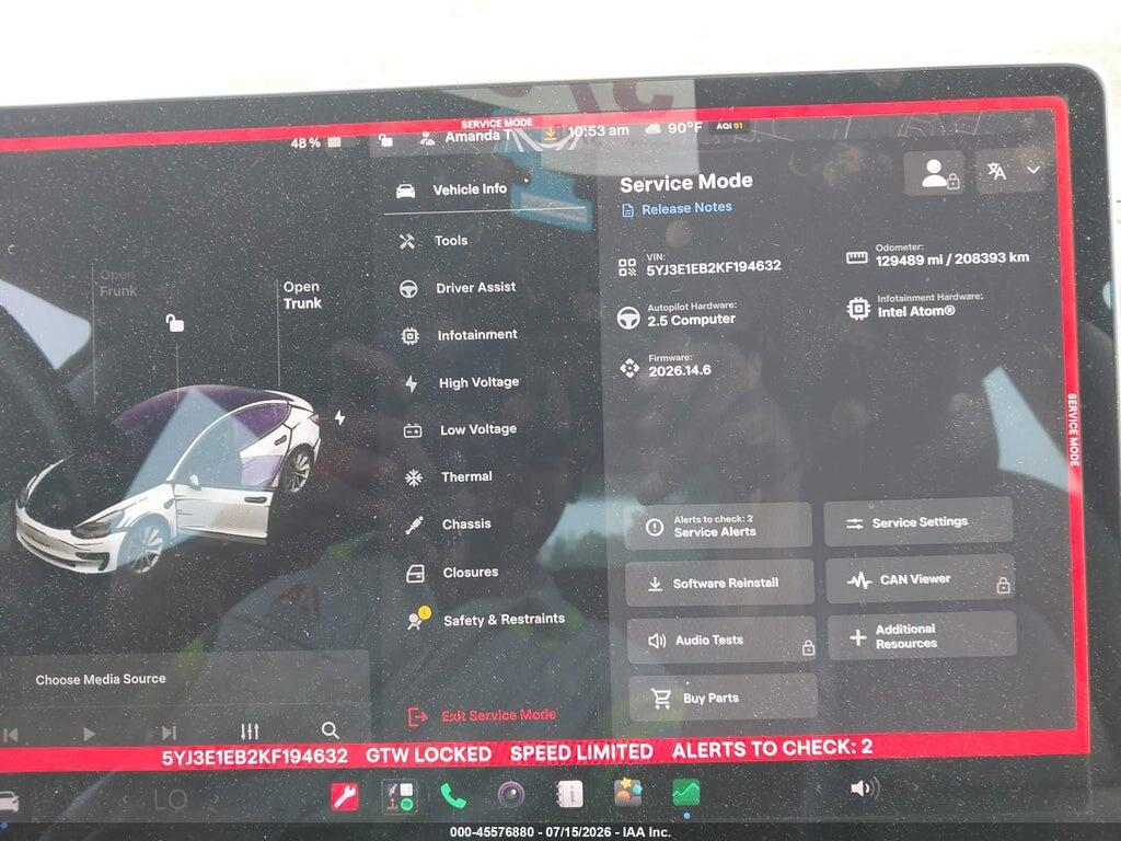 5YJ3E1EB2KF194632 2019 TESLA MODEL 3 photo no. 7