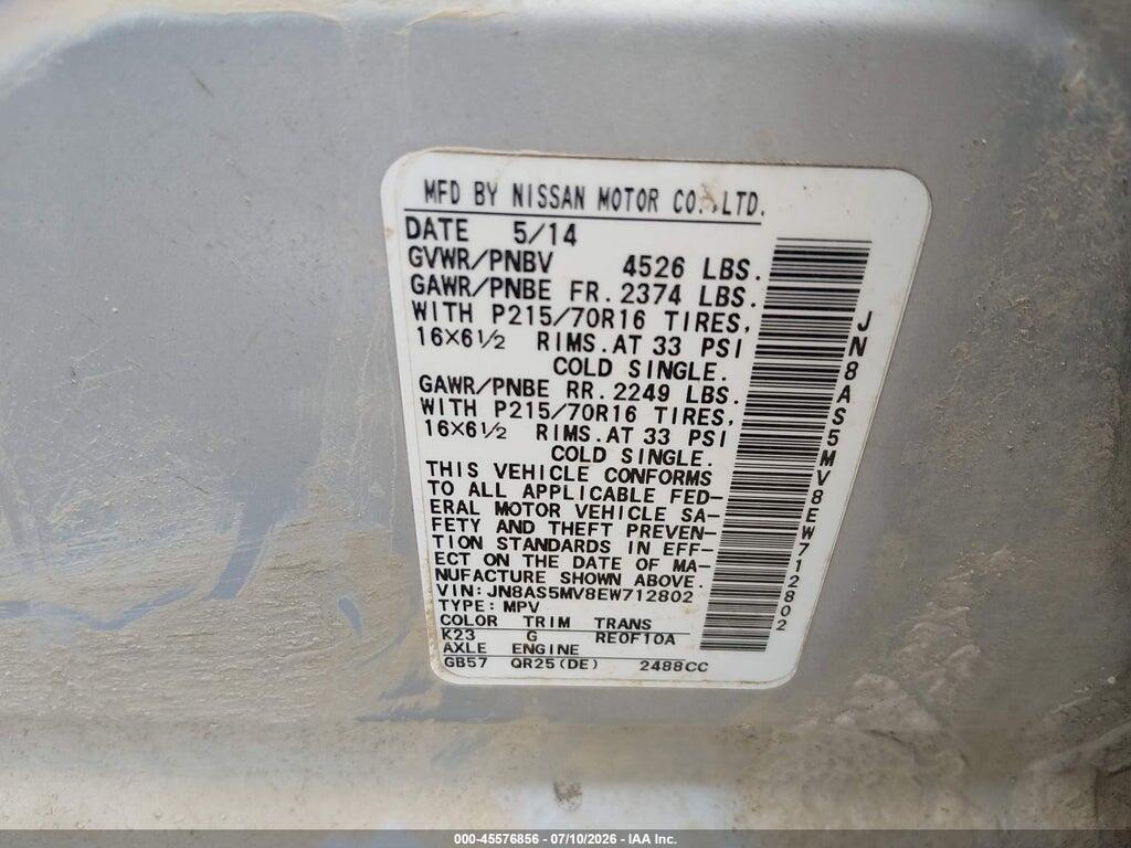 JN8AS5MV8EW712802 2014 NISSAN ROGUE SELECT photo no. 9