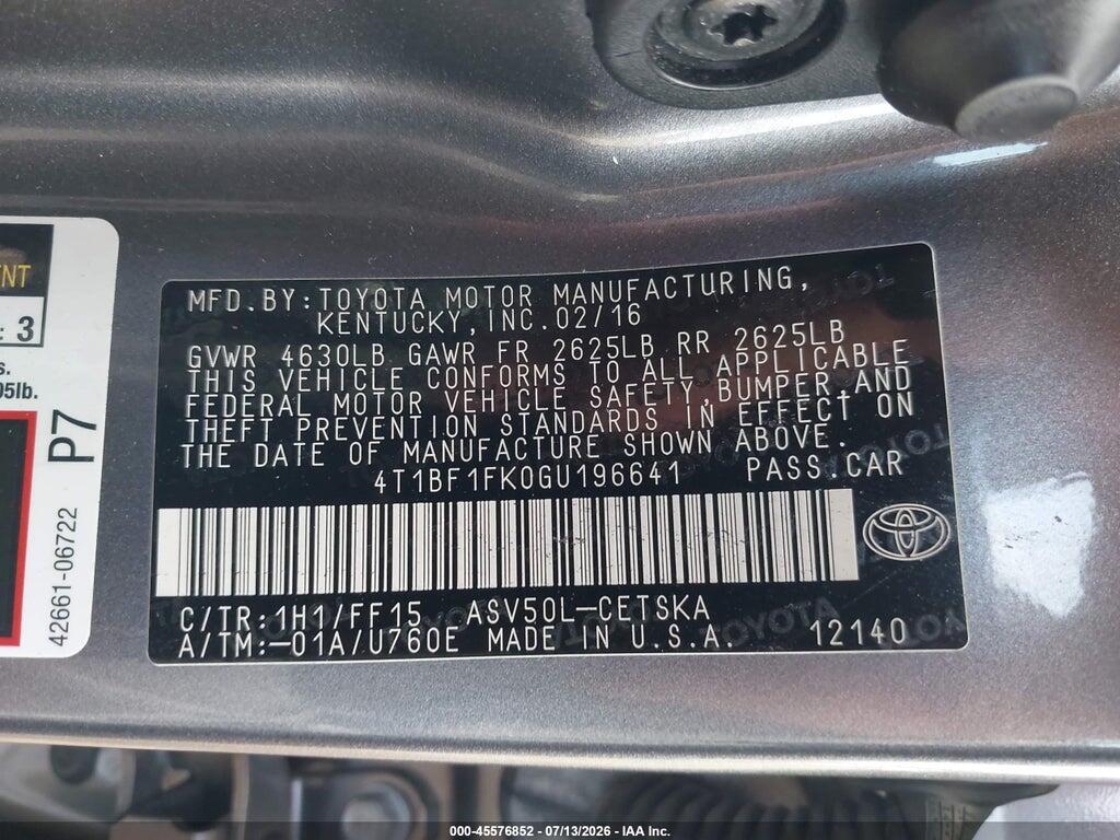 4T1BF1FK0GU196641 2016 TOYOTA CAMRY photo no. 9