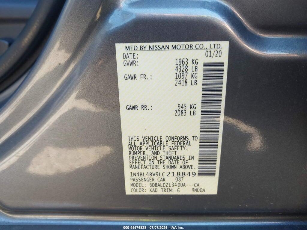 1N4BL4BV9LC218849 2020 NISSAN ALTIMA photo no. 9