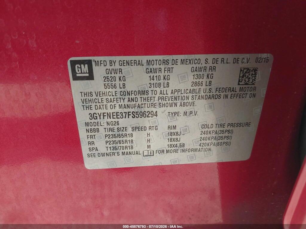 3GYFNEE37FS596294 2015 CADILLAC SRX photo no. 9