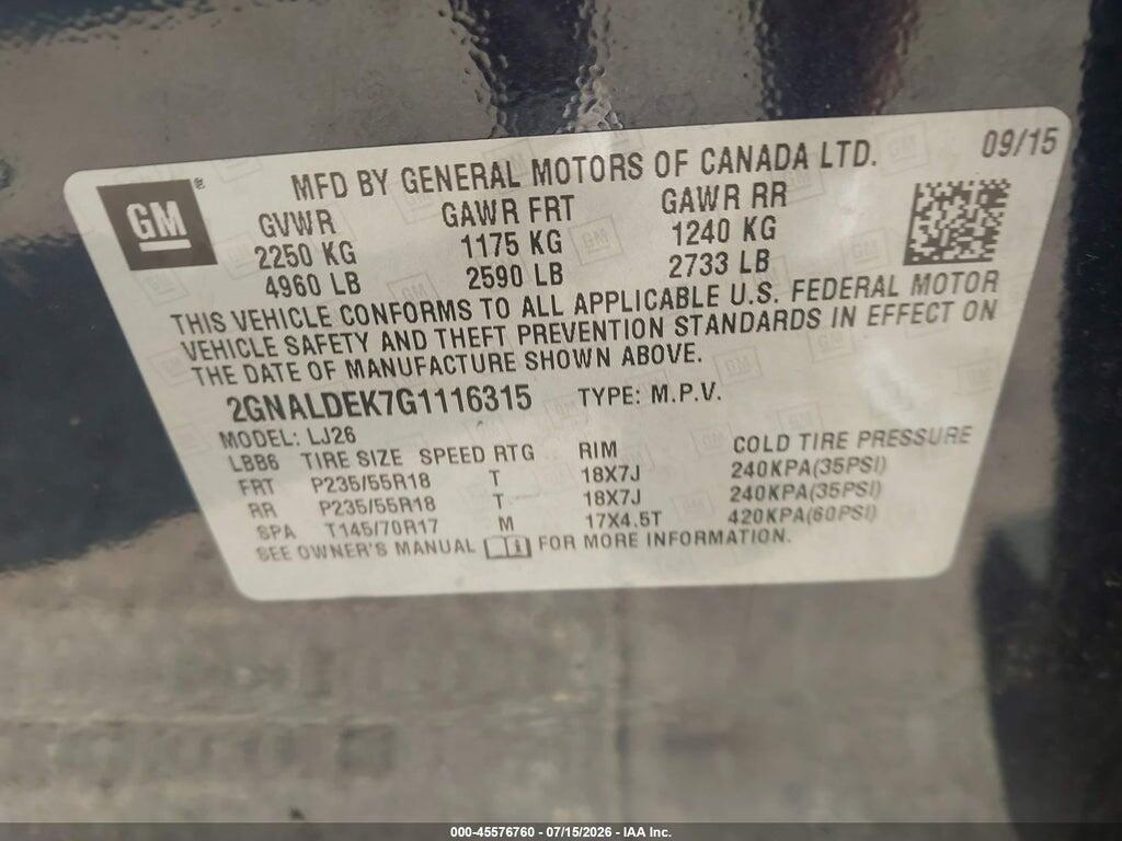 2GNALDEK7G1116315 2016 CHEVROLET EQUINOX photo no. 9