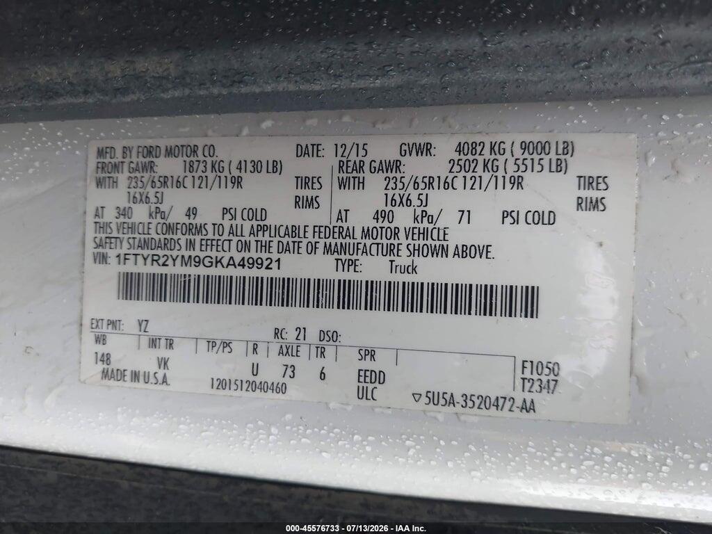 1FTYR2YM9GKA49921 2016 FORD TRANSIT-250 photo no. 9