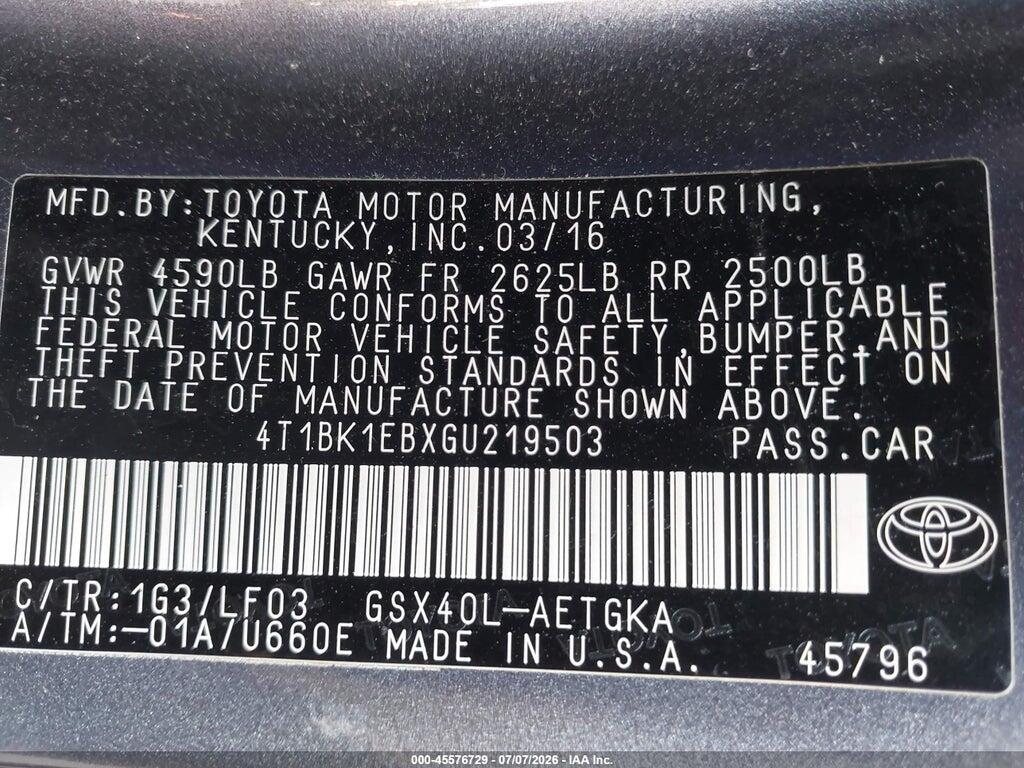 4T1BK1EBXGU219503 2016 TOYOTA AVALON photo no. 9