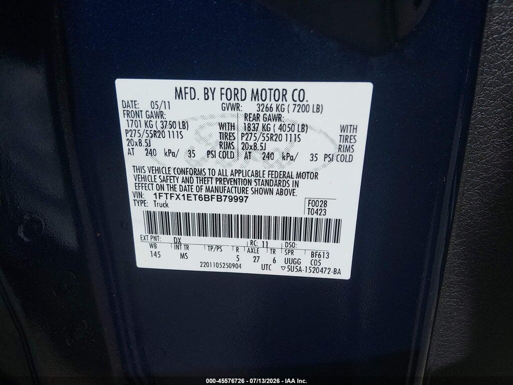 1FTFX1ET6BFB79997 2011 FORD F-150 photo no. 9