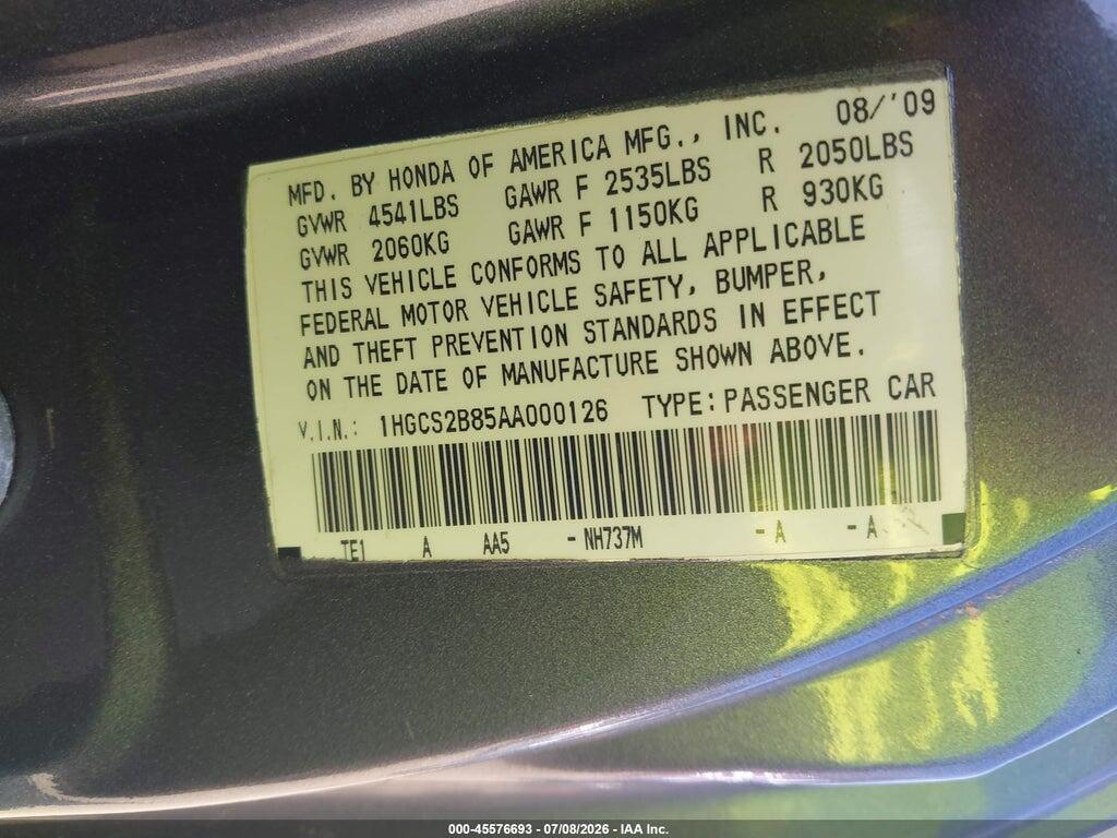 1HGCS2B85AA000126 2010 HONDA ACCORD photo no. 9