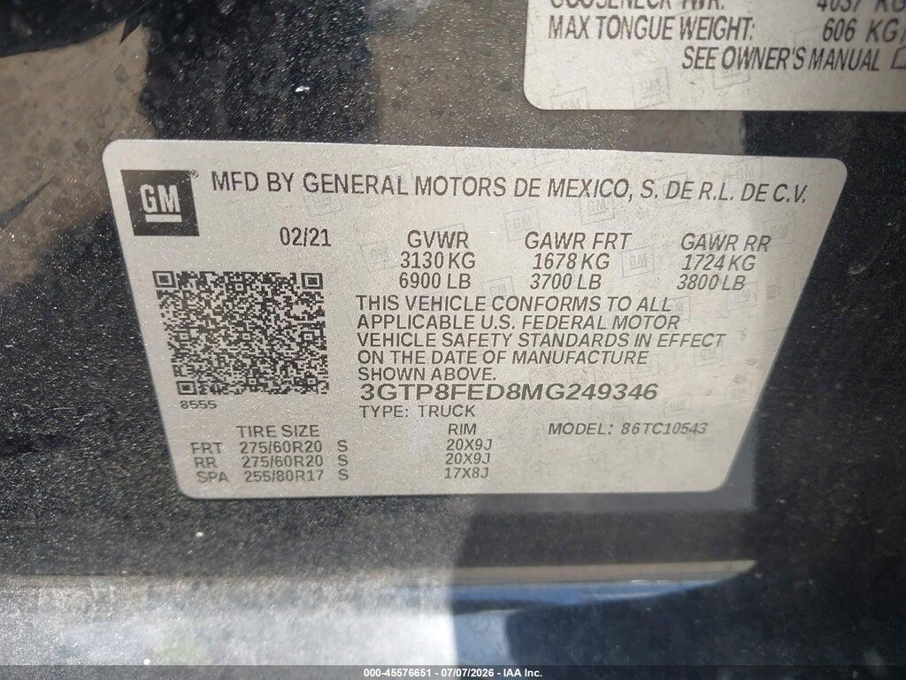 3GTP8FED8MG249346 2021 GMC SIERRA 1500 photo no. 9