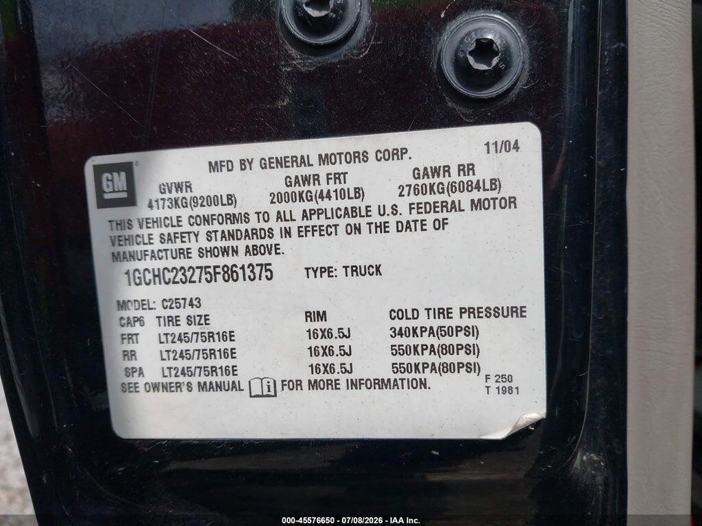 1GCHC23275F861375 2005 CHEVROLET SILVERADO 2500HD photo no. 9