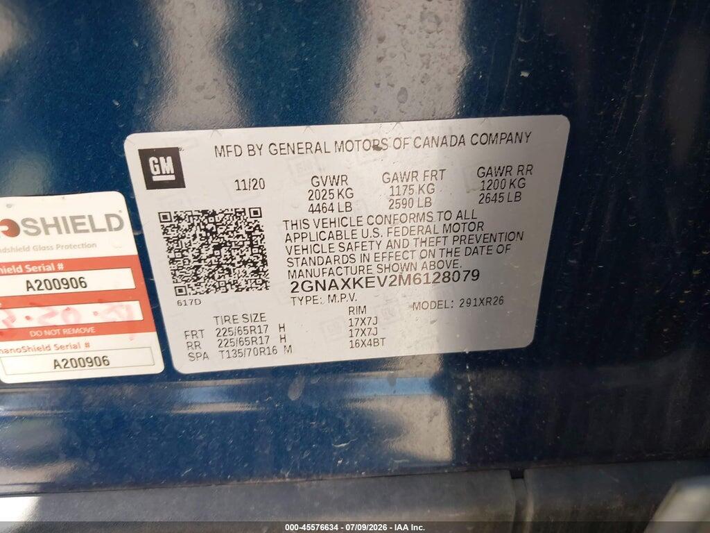 2GNAXKEV2M6128079 2021 CHEVROLET EQUINOX photo no. 9