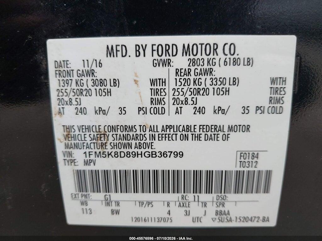 1FM5K8D89HGB36799 2017 FORD EXPLORER photo no. 9