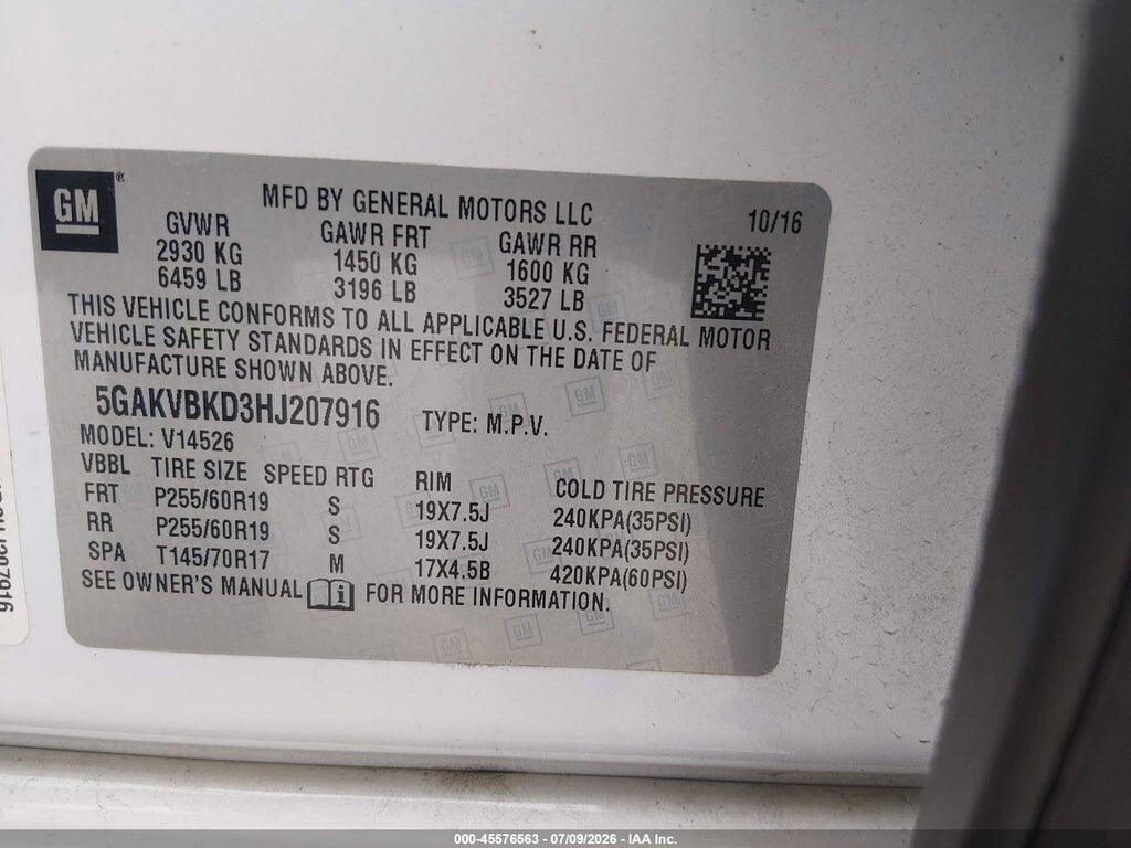 5GAKVBKD3HJ207916 2017 BUICK ENCLAVE photo no. 9