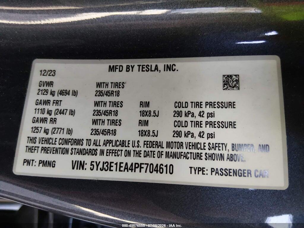 5YJ3E1EA4PF704610 2023 TESLA MODEL 3 photo no. 9