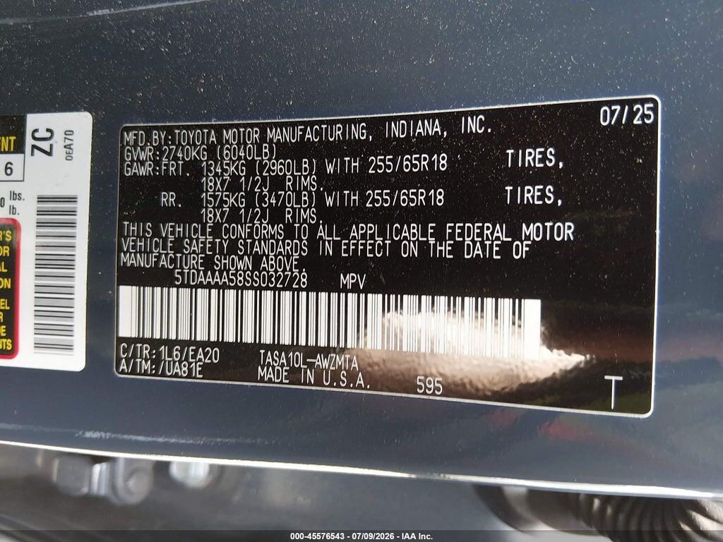 5TDAAAA58SS032728 2025 TOYOTA GRAND HIGHLANDER photo no. 9