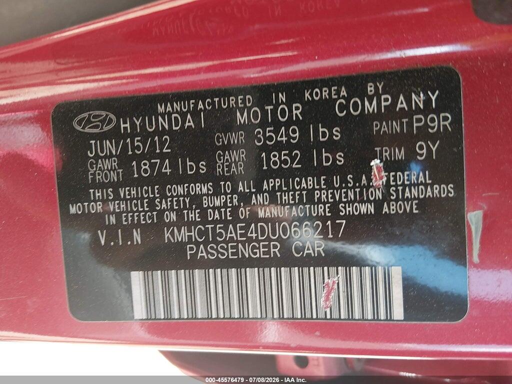 KMHCT5AE4DU066217 2013 HYUNDAI ACCENT photo no. 9