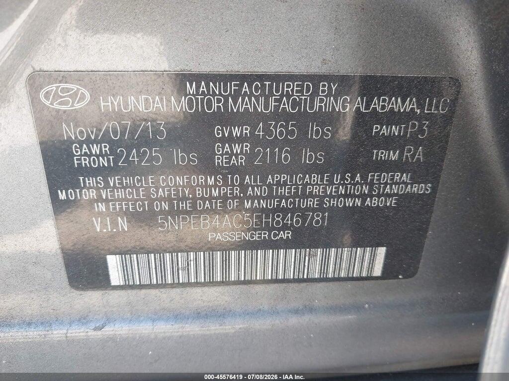 5NPEB4AC5EH846781 2014 HYUNDAI SONATA photo no. 9