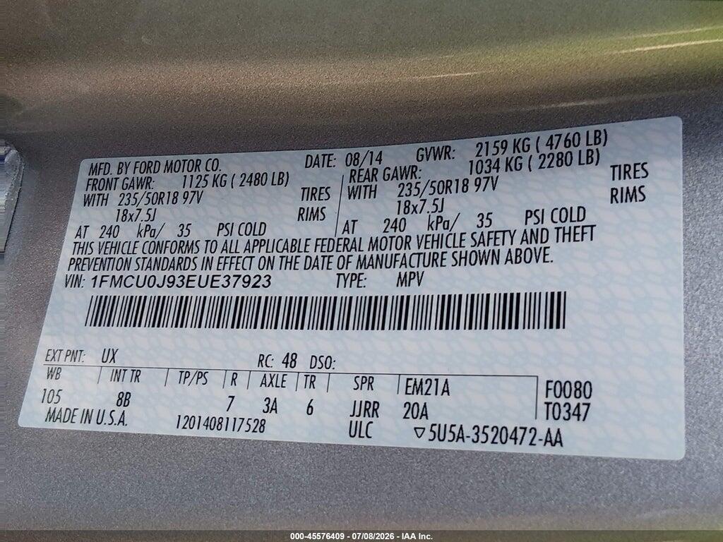 1FMCU0J93EUE37923 2014 FORD ESCAPE photo no. 9