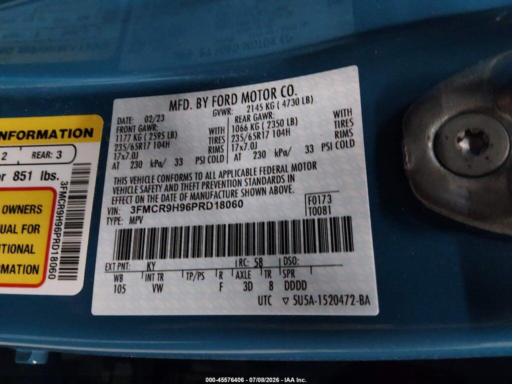3FMCR9H96PRD18060 2023 FORD BRONCO SPORT photo no. 9