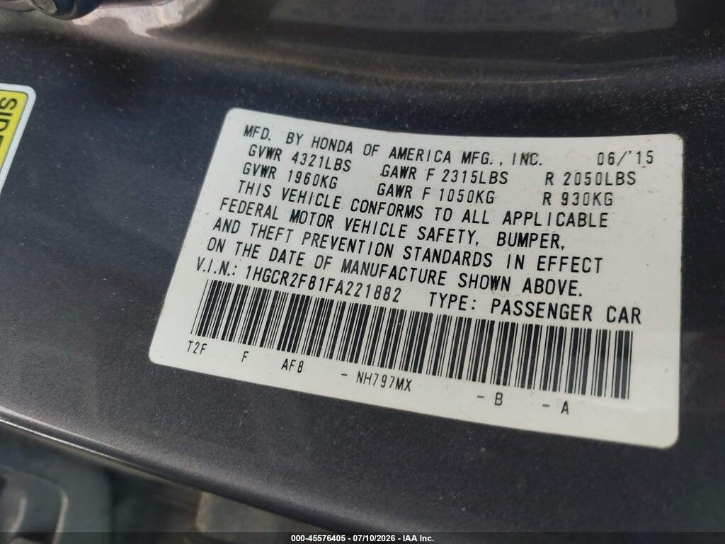 1HGCR2F81FA221882 2015 HONDA ACCORD photo no. 9