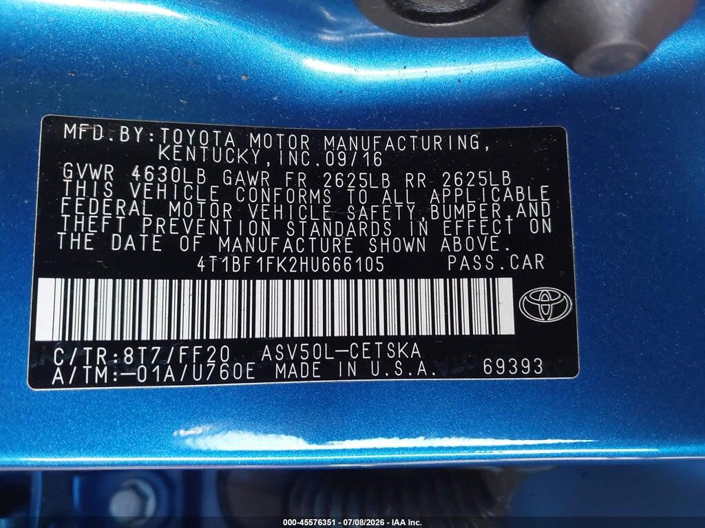 4T1BF1FK2HU666105 2017 TOYOTA CAMRY photo no. 9