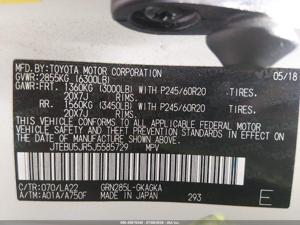 JTEBU5JR5J5585729 2018 TOYOTA 4RUNNER photo no. 9