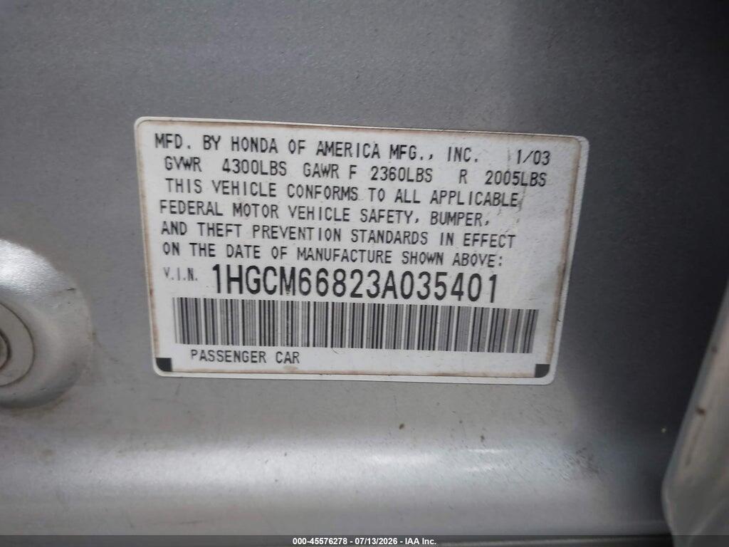 1HGCM66823A035401 2003 HONDA ACCORD photo no. 9
