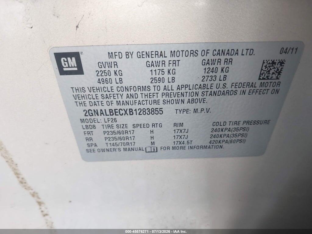 2GNALBECXB1283855 2011 CHEVROLET EQUINOX photo no. 9