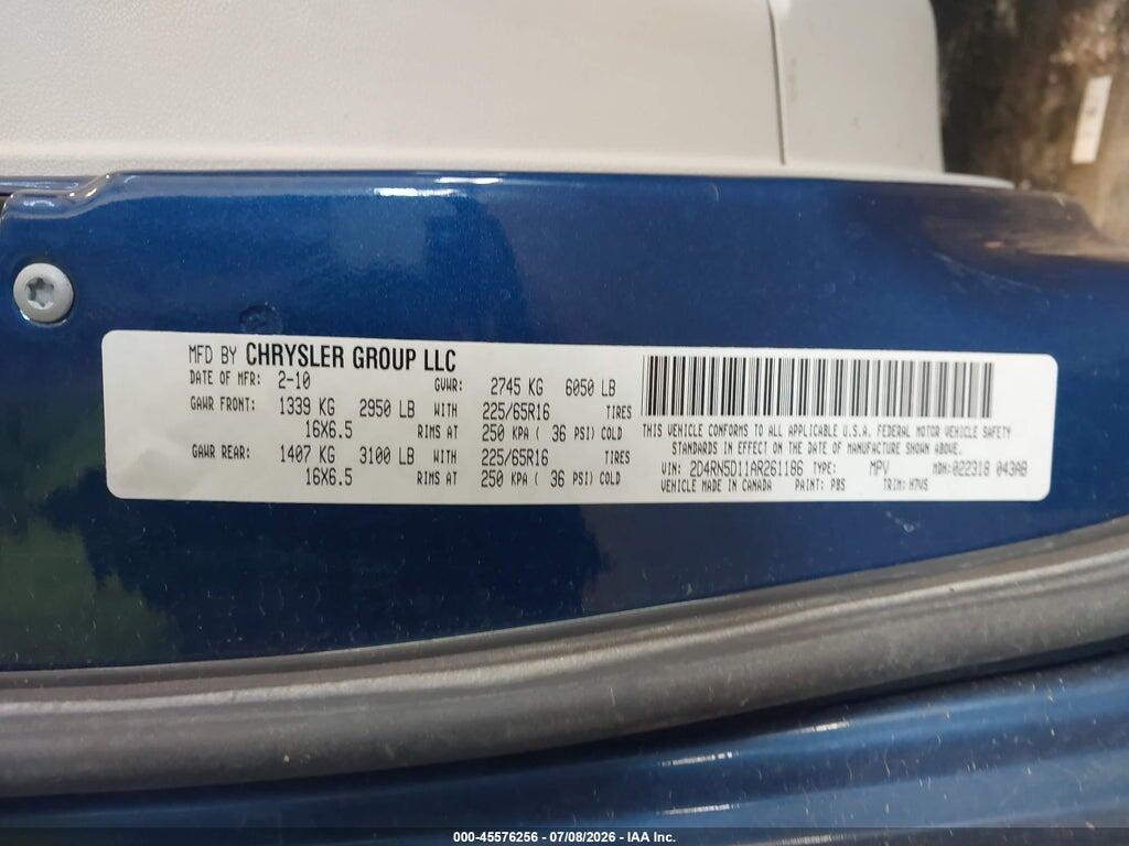 2D4RN5D11AR261186 2010 DODGE GRAND CARAVAN photo no. 9
