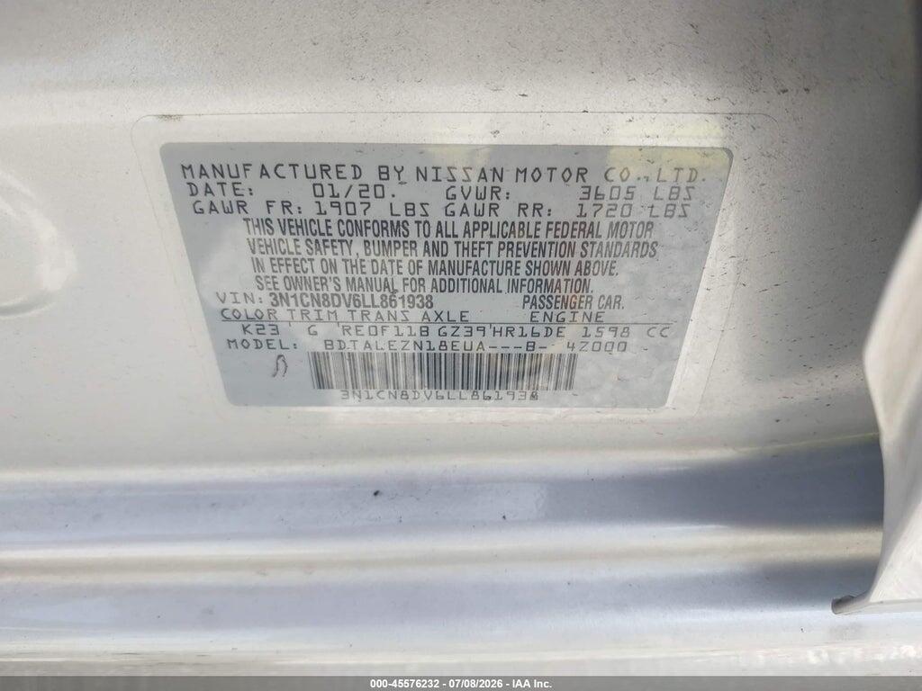 3N1CN8DV6LL861938 2020 NISSAN VERSA photo no. 9