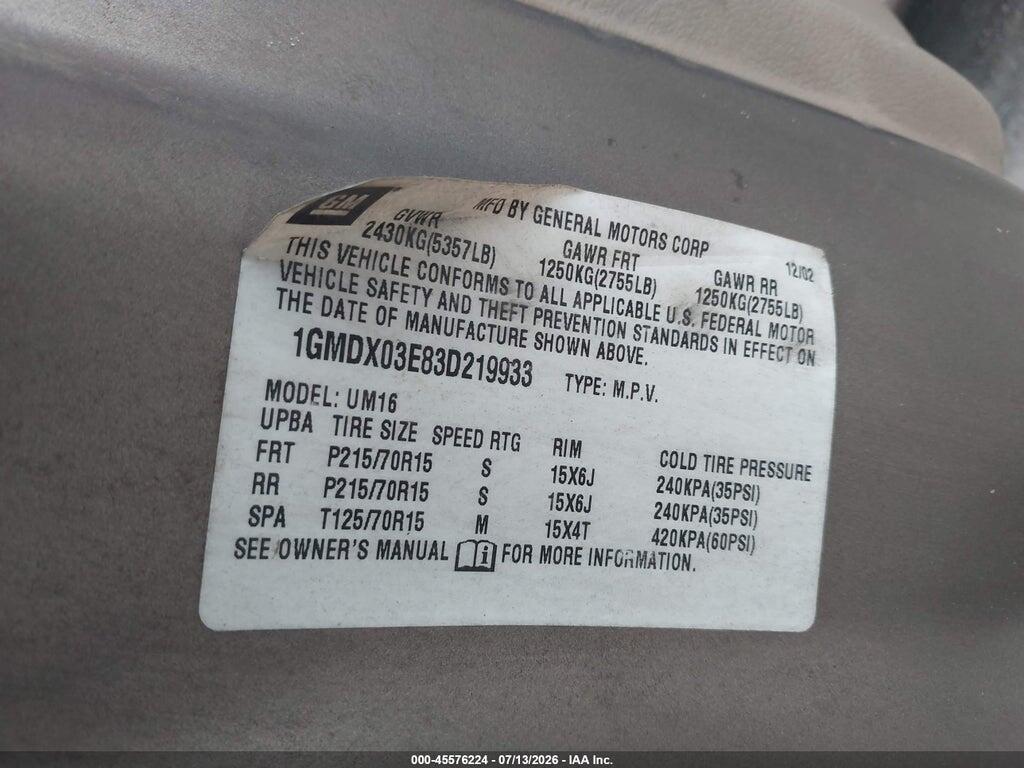 1GMDX03E83D219933 2003 PONTIAC MONTANA photo no. 9