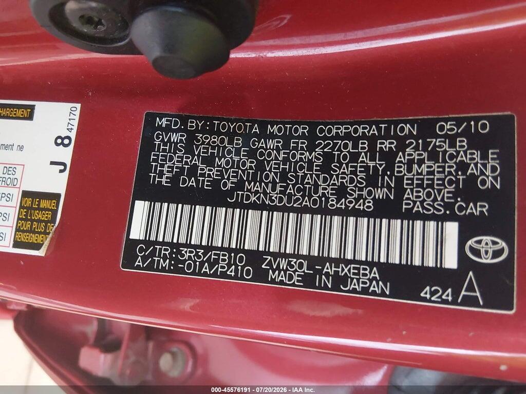 JTDKN3DU2A0184948 2010 TOYOTA PRIUS photo no. 9